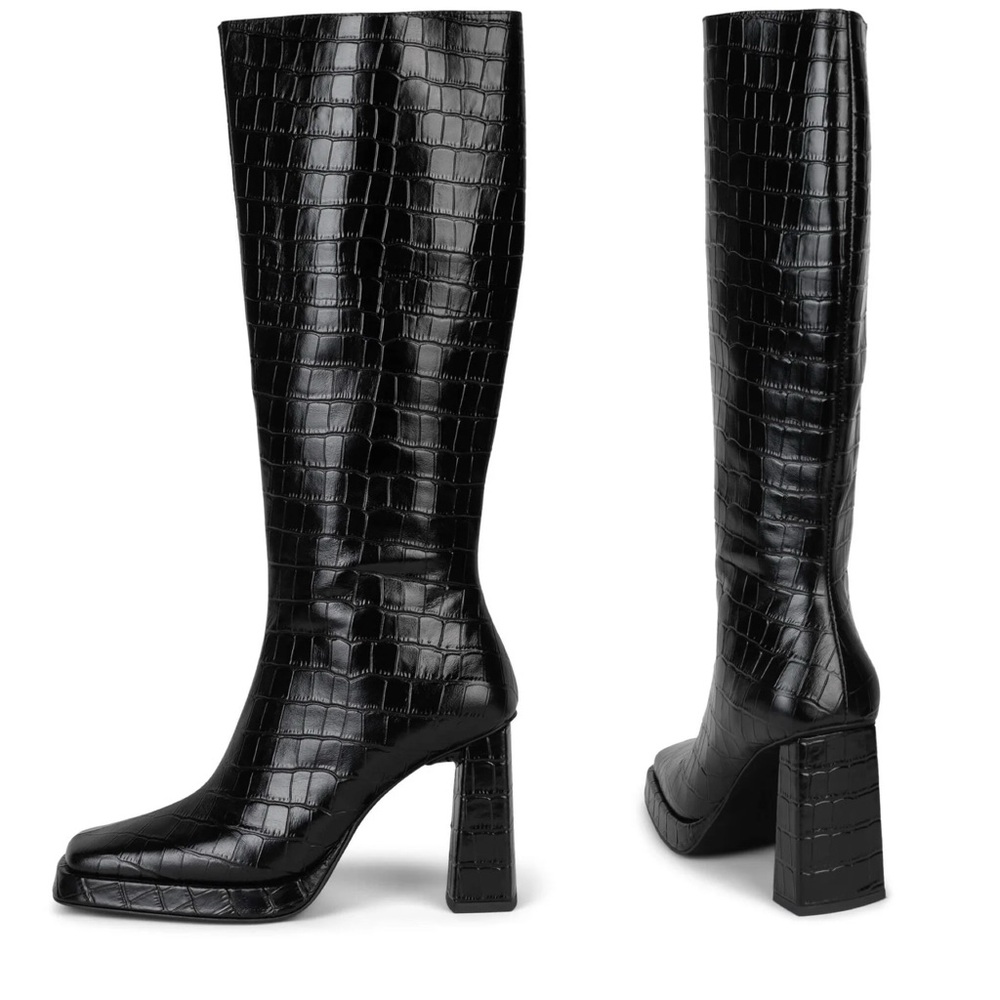 Jeffrey Campbell Black Croc Heeled Boots